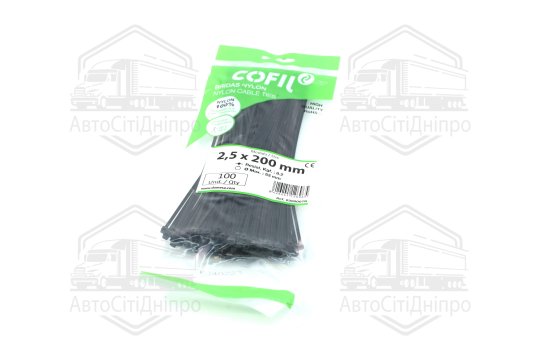 Хомут пластиковий 2,5 х200мм. чорний (100шт) (Cofil)