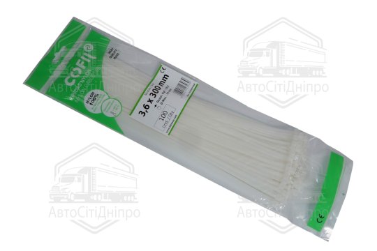 Хомут пластиковий 3,6 х300мм. білий (100шт) (Cofil)