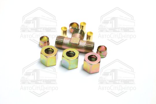 З'єднувач трубки трійник (Dвнут.=10мм, М16х1,5) (1штуцер,3гайки,3втулки,3шайби) (RIDER)