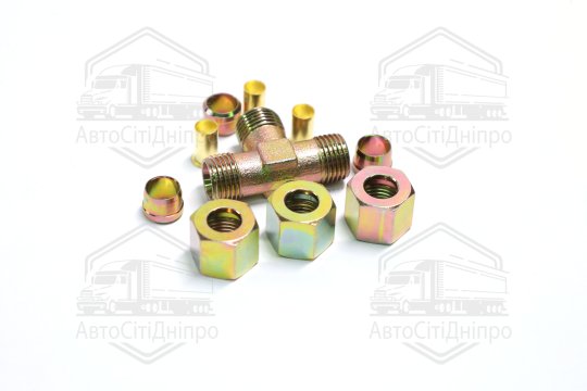 З'єднувач трубки трійник (Dвнут.=10мм, М16х1,5) (1штуцер,3гайки,3втулки,3шайби) (RIDER)