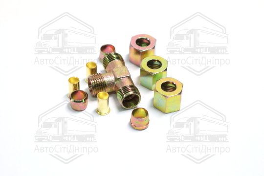 З'єднувач трубки трійник (Dвнут.=10мм, М16х1,5) (1штуцер,3гайки,3втулки,3шайби) (RIDER)