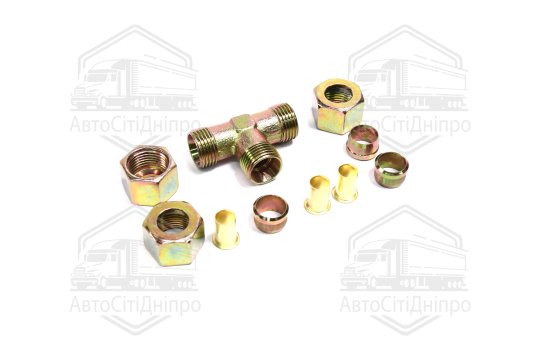 З'єднувач трубки трійник (Dвнут.=12мм, М18х1,5) (1штуцер,3гайки,3втулки,3шайби) (RIDER)