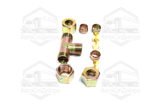 З'єднувач трубки трійник (Dвнут.=12мм, М18х1,5) (1штуцер,3гайки,3втулки,3шайби) (RIDER)