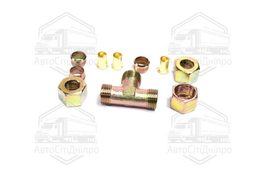 З'єднувач трубки трійник (Dвнут.=12мм, М18х1,5) (1штуцер,3гайки,3втулки,3шайби) (RIDER)