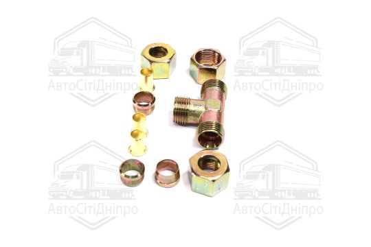З'єднувач трубки трійник (Dвнут.=12мм, М18х1,5) (1штуцер,3гайки,3втулки,3шайби) (RIDER)