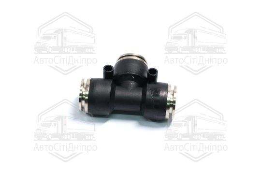 З'єднувач пневматичний цанговий Т- подібний 12х12х12 пластик-сталевий (RIDER)