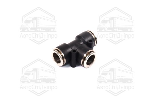 З'єднувач пневматичний цанговий Т- подібний 14x14x14 пластик-сталевий (RIDER)