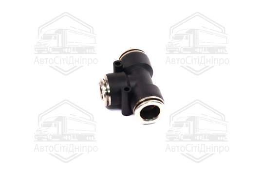 З'єднувач пневматичний цанговий Т- подібний 14x14x14 пластик-сталевий (RIDER)