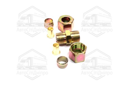З'єднувач трубки (Dвнут.=12мм, М18х1,5) (1штуцер,2гайки,2втулки,2шайби)(RIDER)