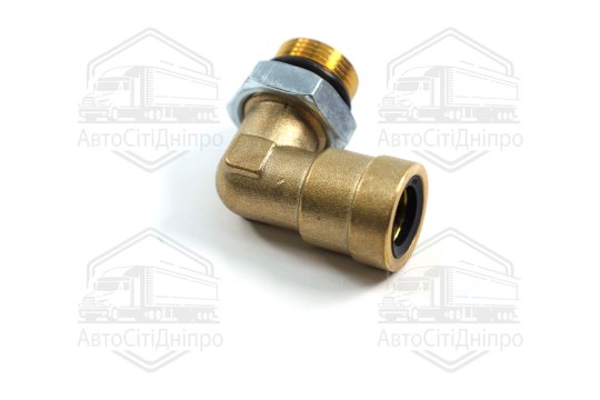 З'єднувач пневматичний цанговий L- подібний 14х1,5/M22x1,5 (латунний) (распродажа) (RIDER)