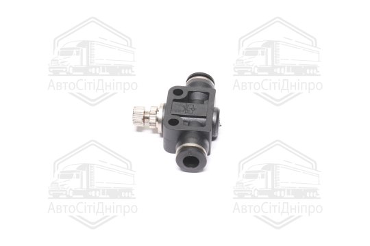 З'єднувач цанговий для поліуретанових шлангів 6x6 з регулюванням подачі повітря (пластик) (RIDER)