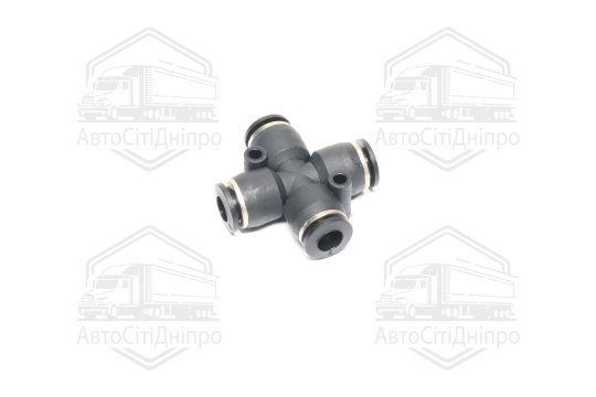 З'єднувач пневматичний цанговий Х- подібний 6х6х6х6 пластиковий (2 отвори кріплення по косій лінії)