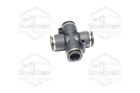 З'єднувач пневматичний цанговий Х- подібний 12х12х12х12 пластиковий (2 отвори кріплення по косій лін