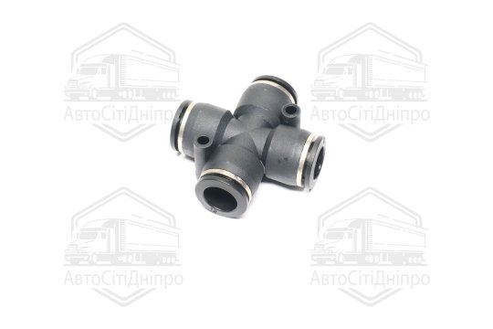 З'єднувач пневматичний цанговий Х- подібний 12х12х12х12 пластиковий (2 отвори кріплення по косій лін