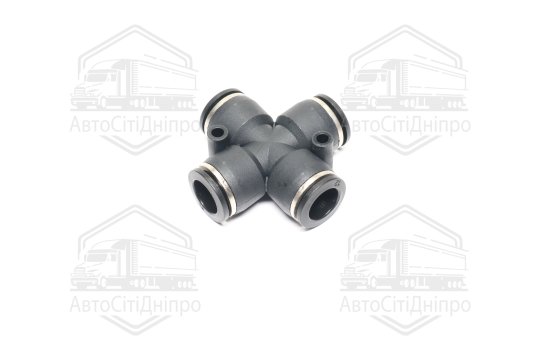 З'єднувач пневматичний цанговий Х- подібний 12х12х12х12 пластиковий (2 отвори кріплення по косій лін