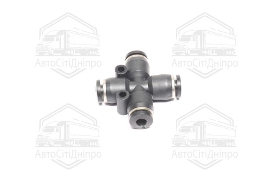 З'єднувач пневматичний цанговий Х- подібний 4х4х4х4 пластиковий (2 отвори кріплення по прямій лінії)