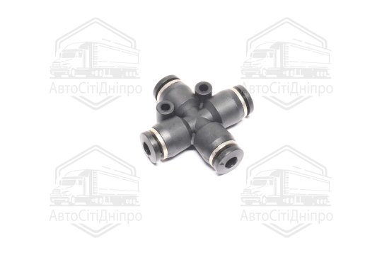 З'єднувач пневматичний цанговий Х- подібний 4х4х4х4 пластиковий (2 отвори кріплення по прямій лінії)