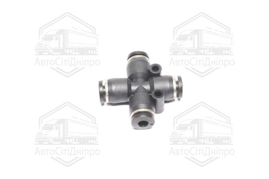 З'єднувач пневматичний цанговий Х- подібний 4х4х4х4 пластиковий (2 отвори кріплення по прямій лінії)