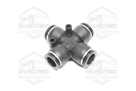 З'єднувач пневматичний цанговий Х- подібний 12х12х12х12 пластиковий (2 отвори кріплення по прямій лі