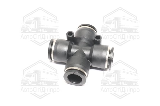 З'єднувач пневматичний цанговий Х- подібний 12х12х12х12 пластиковий (2 отвори кріплення по прямій лі