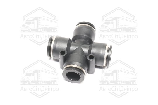 З'єднувач пневматичний цанговий Х- подібний 12х12х12х12 пластиковий (2 отвори кріплення по прямій лі