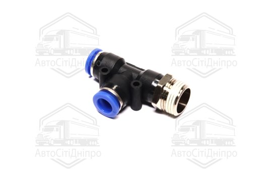 З'єднувач пневматичний цанговий Т-подібний 8х3/8 (зовнішнє різьблення) (RIDER)