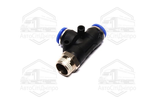 З'єднувач пневматичний цанговий Т-подібний 10х3/8 (зовнішнє різьблення) (RIDER)