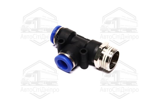 З'єднувач пневматичний цанговий Т-подібний 10х1/2 (зовнішнє різьблення) (RIDER)