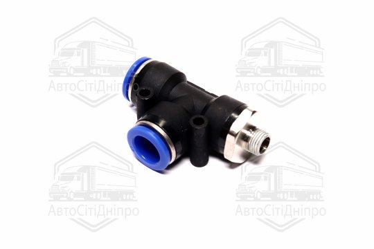 З'єднувач пневматичний цанговий Т-подібний 12х1/8 (зовнішнє різьблення) (RIDER)