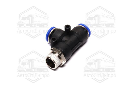 З'єднувач пневматичний цанговий Т-подібний 12х3/8 (зовнішнє різьблення) (RIDER)