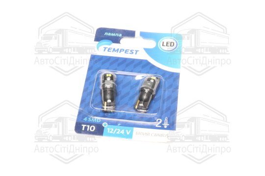 Лампа LED б / ц габарит, панель приладів, салон 12 / 24V T10 4SMD CANBUS WHITE 2шт.блістер <TEMPEST