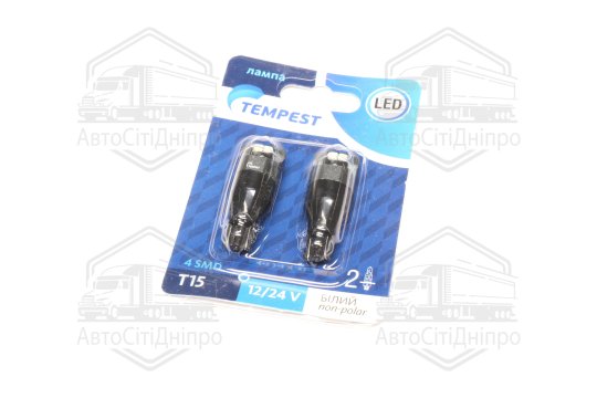 Лампа LED б / ц габарит, задній хід, салон 12 / 24V T15 4SMD Non-polar WHITE 2шт.блістер <TEMPEST PL