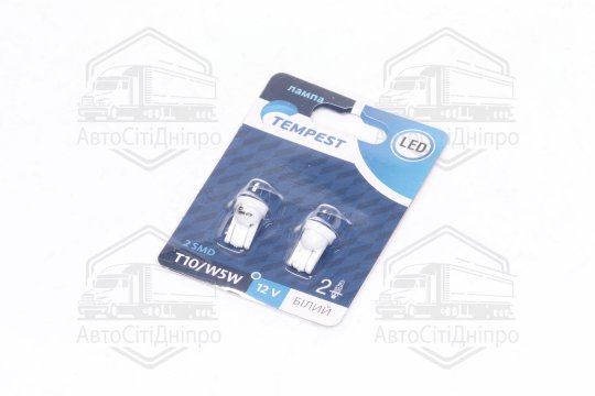 Лампа LED б / ц габарит і панель приладів T10 2SMD W5W 12V WHITE 2шт. блістер <TEMPEST>