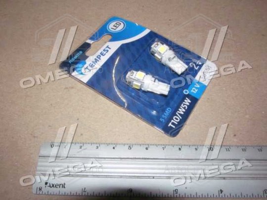 Лампа LED б / ц габарит і панель приладів T10 5SMD W5W 12V WHITE 2шт. блістер <TEMPEST>