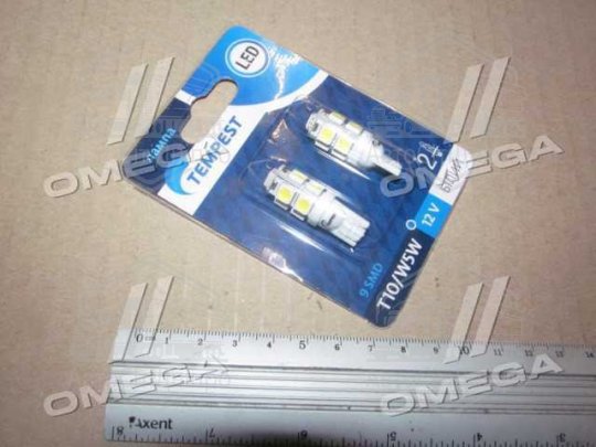 Лампа LED б / ц габарит і панель приладів T10 9SMD W5W 12V WHITE 2шт. блістер <TEMPEST>