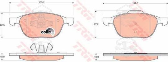 Колодка гальм. диск. FORD FOCUS, MAZDA 3,5, VOLVO C70, S40, передн. (вир-во TRW)