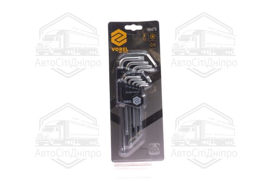 Ключі Torx L-подібні: Т10-Т50, Cr-V, 9 шт. [10/240], комплект (VOREL)