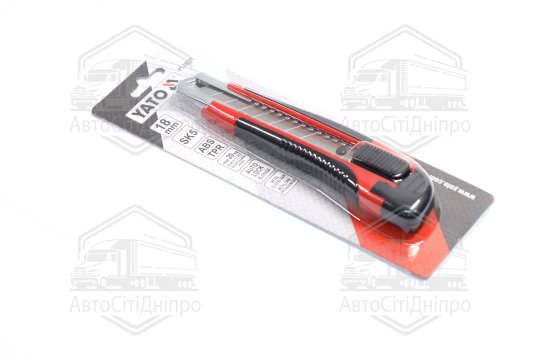 Ніж YATO з висувним лезом з відломними сегментами : M= 18 мм, SK5, ABS/TPR, фіксатор, F 20N [12/144]