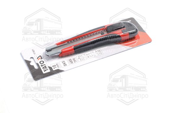 Ніж YATO з висувним лезом з відломними сегментами : M= 18 мм, SK5, ABS/TPR, фіксатор, F 20N [12/144]