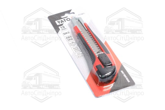 Ніж YATO з висувним лезом з відломними сегментами : M= 18 мм, SK5, ABS/TPR, фіксатор, F 20N [12/144]