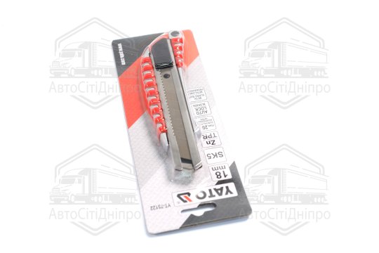 Ніж YATO з висувним лезом з відломними сегментами: M=18 мм, SK5, Zn/TPR/ABS, фіксатор, F 20N[12/144]