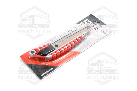 Ніж YATO з висувним лезом з відломними сегментами: M=18 мм, SK5, Zn/TPR/ABS, фіксатор, F 20N[12/144]