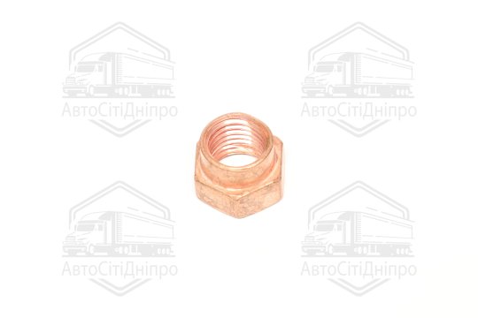 Гайка колектора М10х1, 25 ГАЗ, МАЗ, КамАЗ, ЗІЛ, Трактори (H=11 мм, омедненн. зі спідницею, ключ 14)
