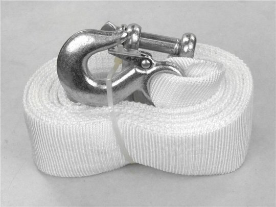 Трос буксирувальний 8т. стрічка 75мм. 5м. С + U гак, білий <ДК>