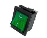 Перемикач клавішний універс. ON/OFF 6 конт., 3 полож., з підсвіч., зелений