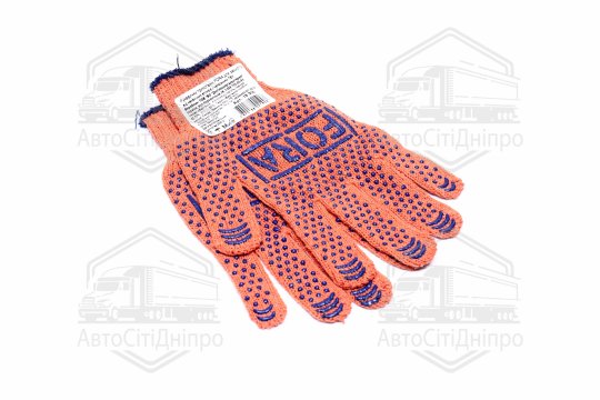 Рукавички FORA з ПВХ-рисунком помаранчевий/синій70/30 7 клас розмір 10 (DOLONI)