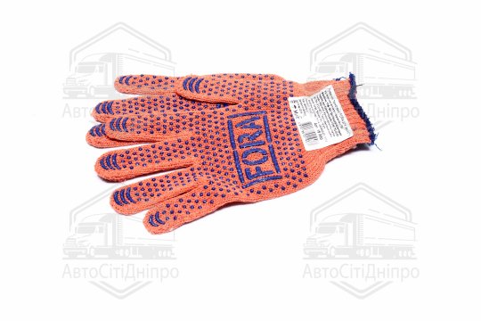 Рукавички FORA з ПВХ-рисунком помаранчевий/синій70/30 7 клас розмір 10 (DOLONI)