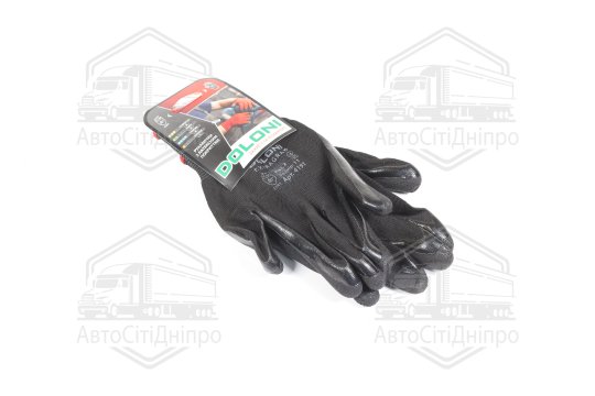 Рукавички трикотаж, чорні, поліестер, в'язаний манжет, латекс, розмір 11 (DOLONI)