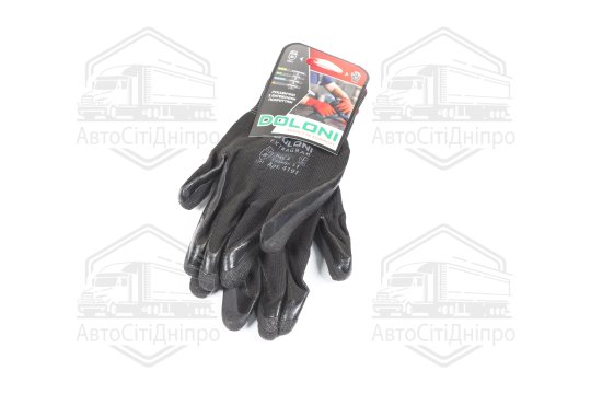Рукавички трикотаж, чорні, поліестер, в'язаний манжет, латекс, розмір 11 (DOLONI)