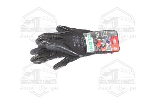 Рукавички трикотаж, чорні, поліестер, в'язаний манжет, латекс, розмір 11 (DOLONI)